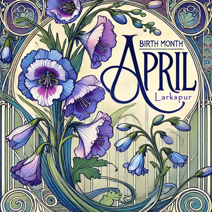 Nouveau Larkspur - April Birth Flower 8"x8" Art Print