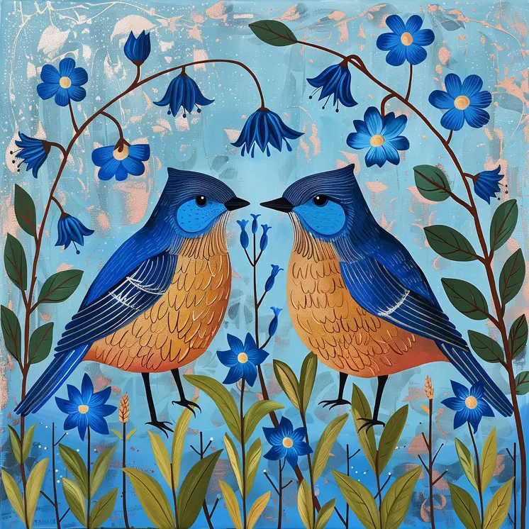 Bluebirds and Bluebells 8"x8" Art Print