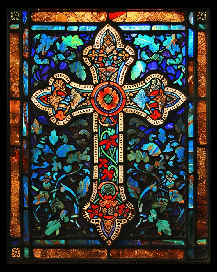 Stained Glass Christian Cross 8"x10" Art Print