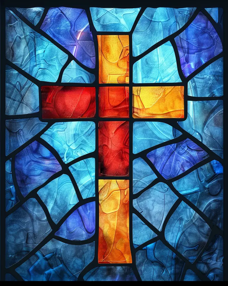 Minimalist Stained Glass Christian Cross 8"x10" Art Print