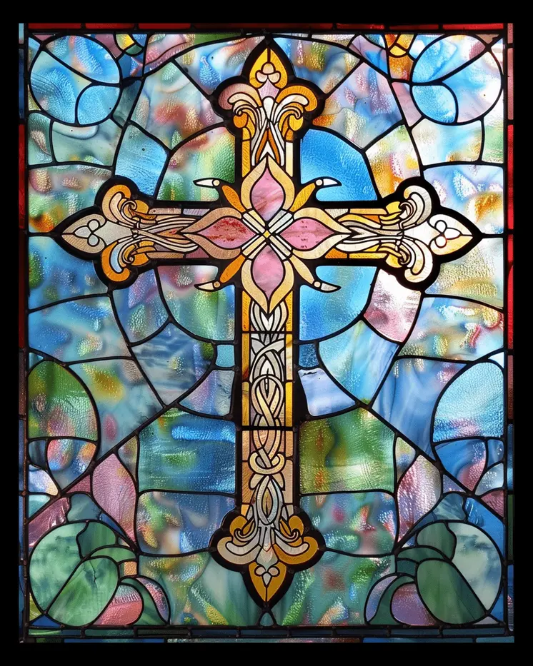 Pastel Stained Glass Christian Cross 8"x10" Art Print