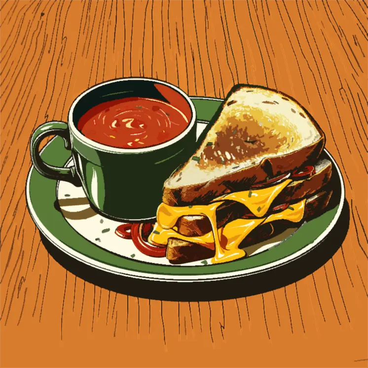 Grilled Cheese and Tomato Soup 8”x8” Art Print Bistro Collection