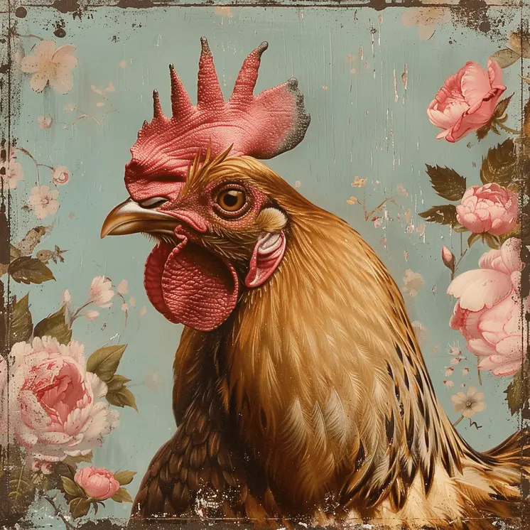 Victorian Chicken 8"x8" Art Print