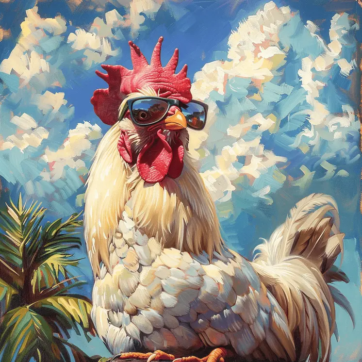 Mowbi's Chicken Farmcore Farmhouse Decor - 8"x8" Wall Art Print - Chicken in Sunglasses