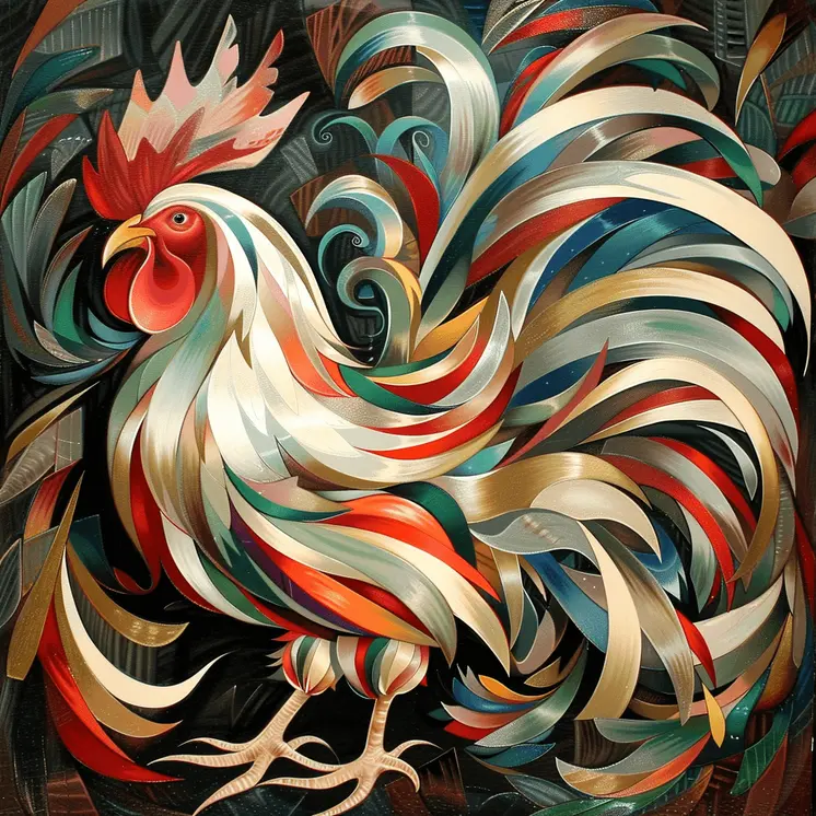 Mowbi's Chicken Farmcore Farmhouse Decor - 8"x8" Wall Art Print - Flowing Nouveau Rooster