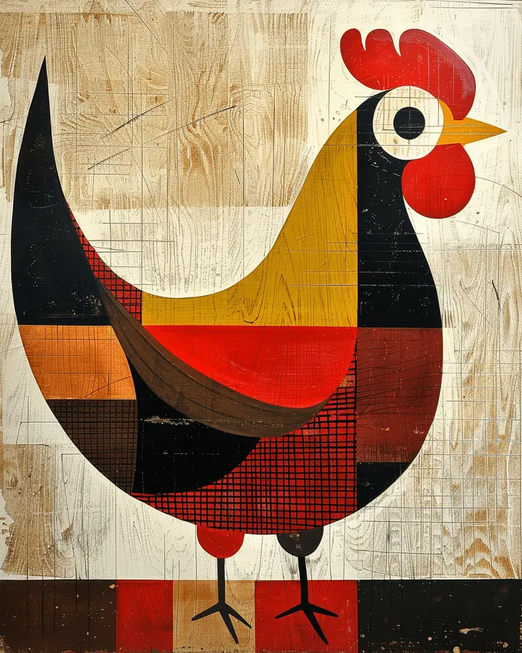 Mowbi's Chicken Farmcore Farmhouse Decor - 8"x10" Wall Art Print - Scandinavian Folk Art Rooster