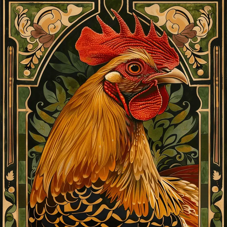 Nouveau Chicken Art 8"x8" Art Print
