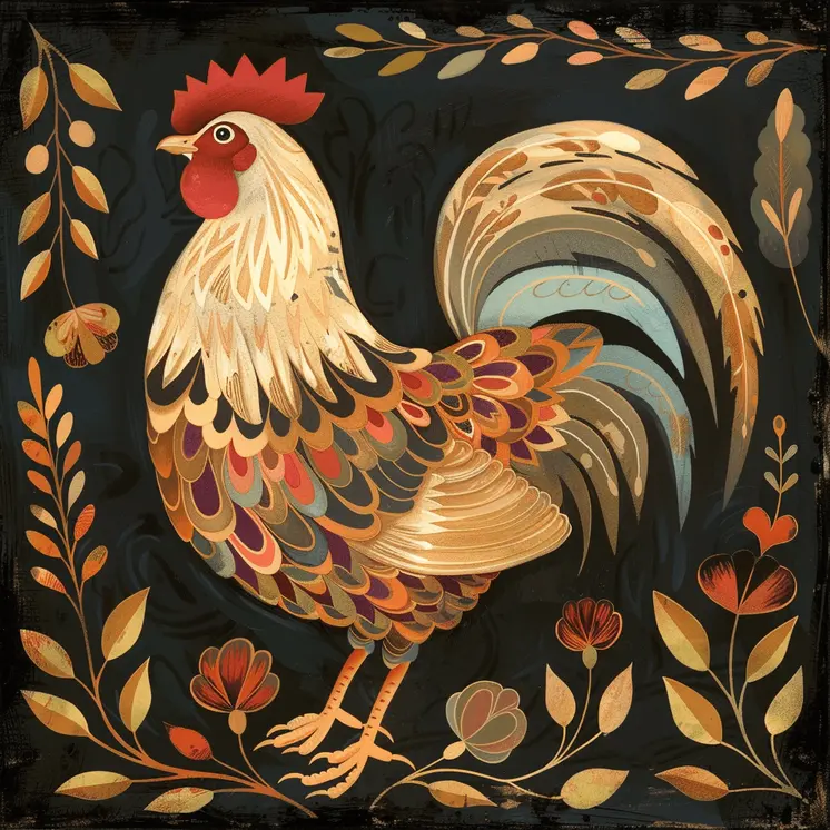 Early American Chicken 8"x8" Art Print
