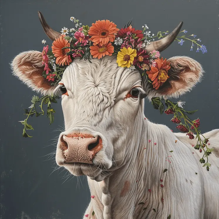 Boho Floral Cow 8"x8" Art Print