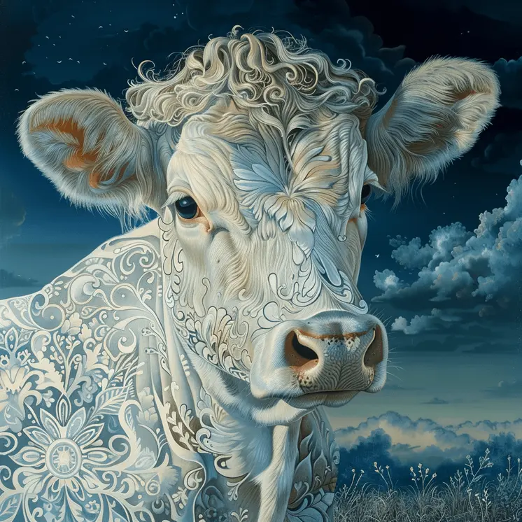 Midnight Dream Cow 8"x8" Art Print