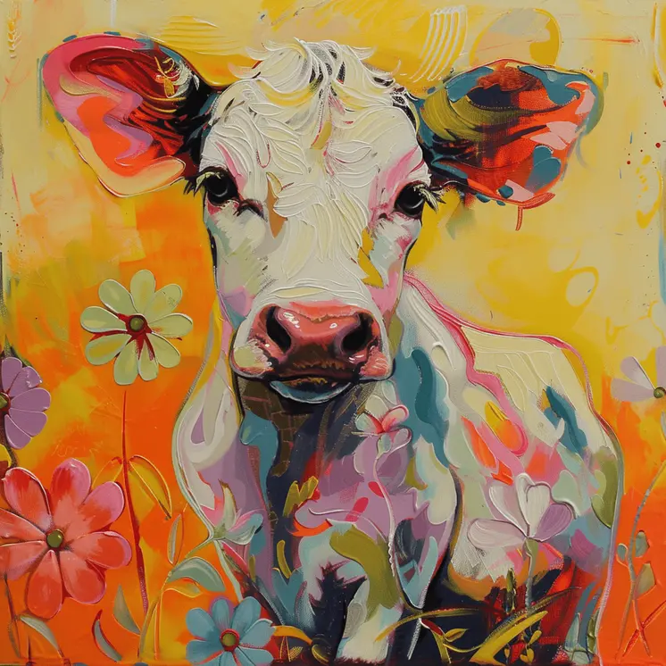 Barnyard Baby Cow 8"x8" Art Print