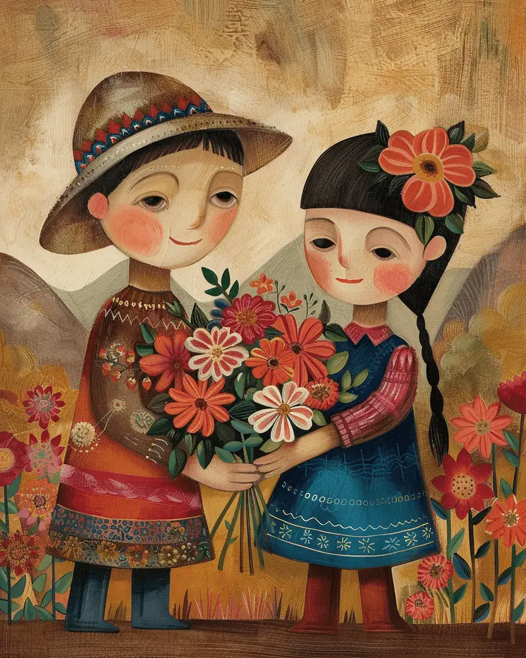 Folk Art Style Love Blooms 8"x10" Art Print