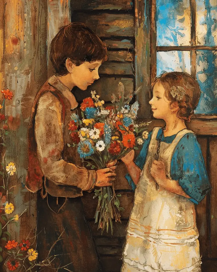 A Sweet Bouquet - Folk Art Style - A Sweet Bouquet 8"x10" Art Print