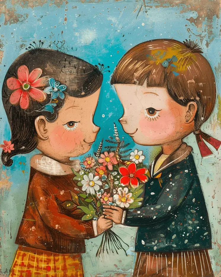 Folk Art Style - Blooming Together 8"x10" Art Print