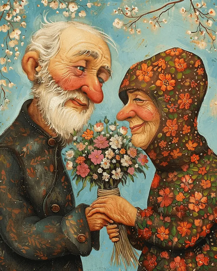 BOHO Love Story - Folk Art Style - Forever Blossoms 8"x10" Art Print