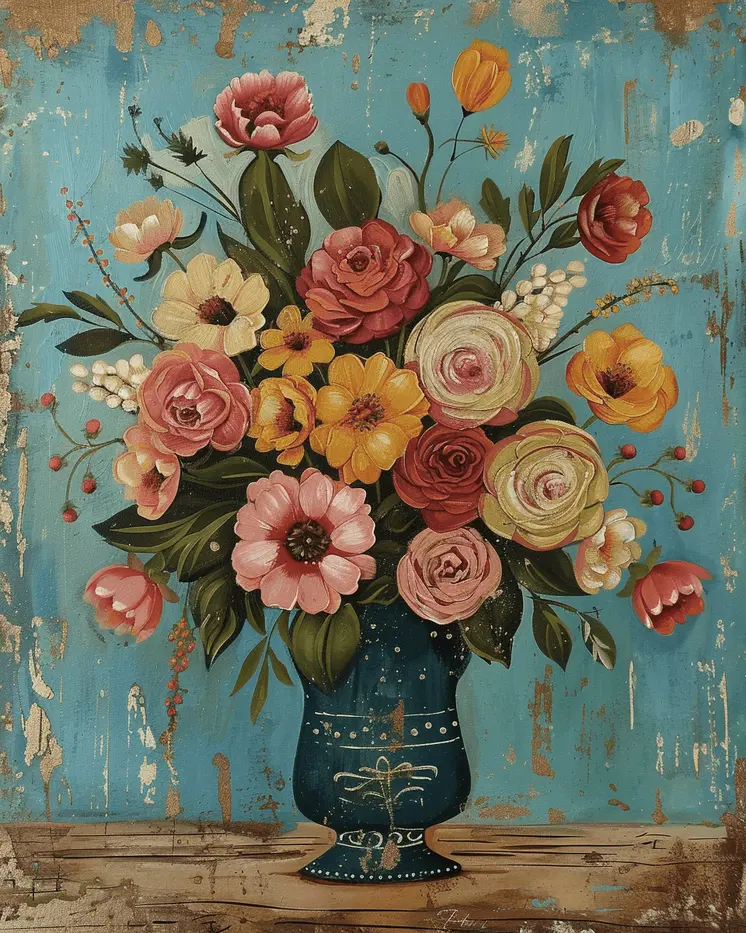 Folk Art Style - Blooming Blessings 8"x10" Art Print