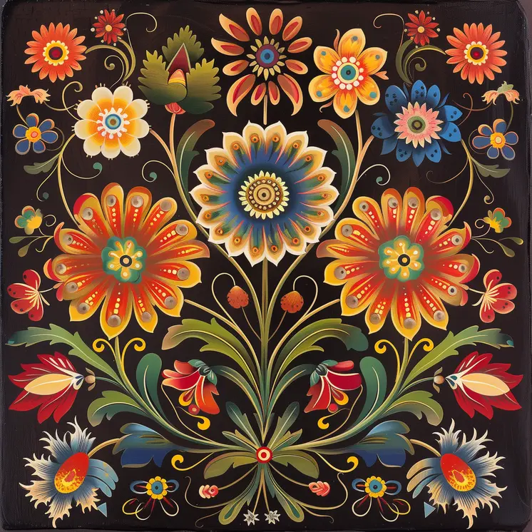 Three Folk Art Flowers At Night Art Print