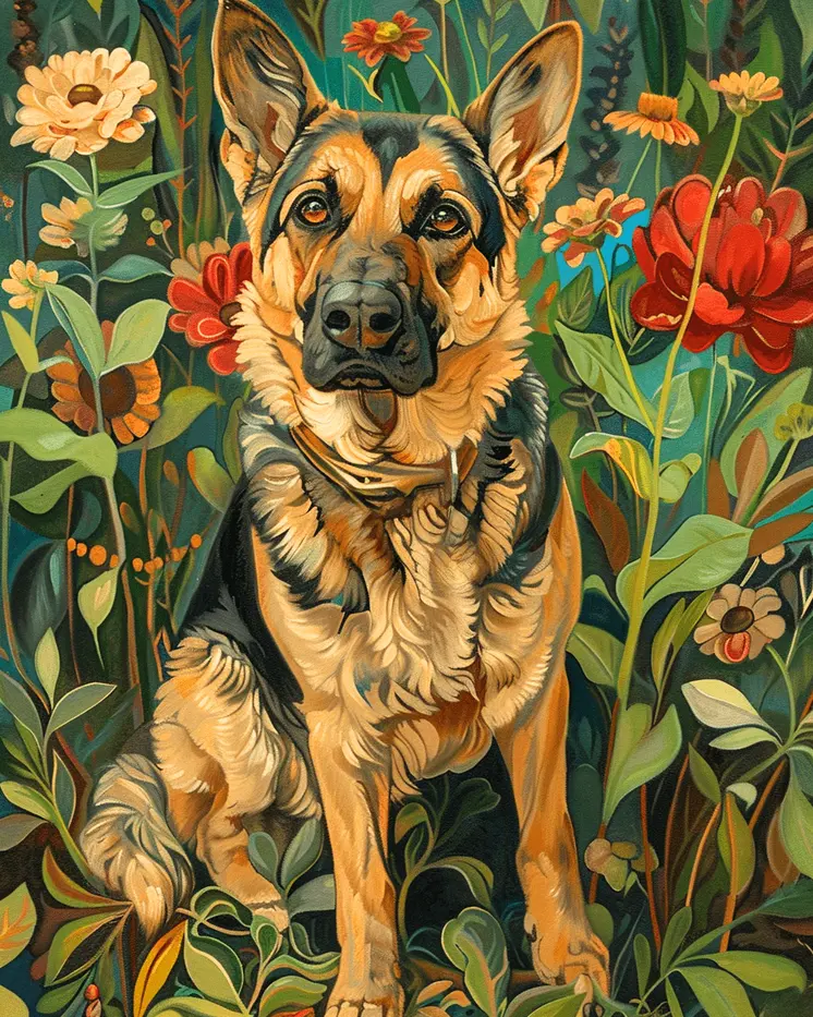 German Shepherd in the Garden 8”x10” Art Print
