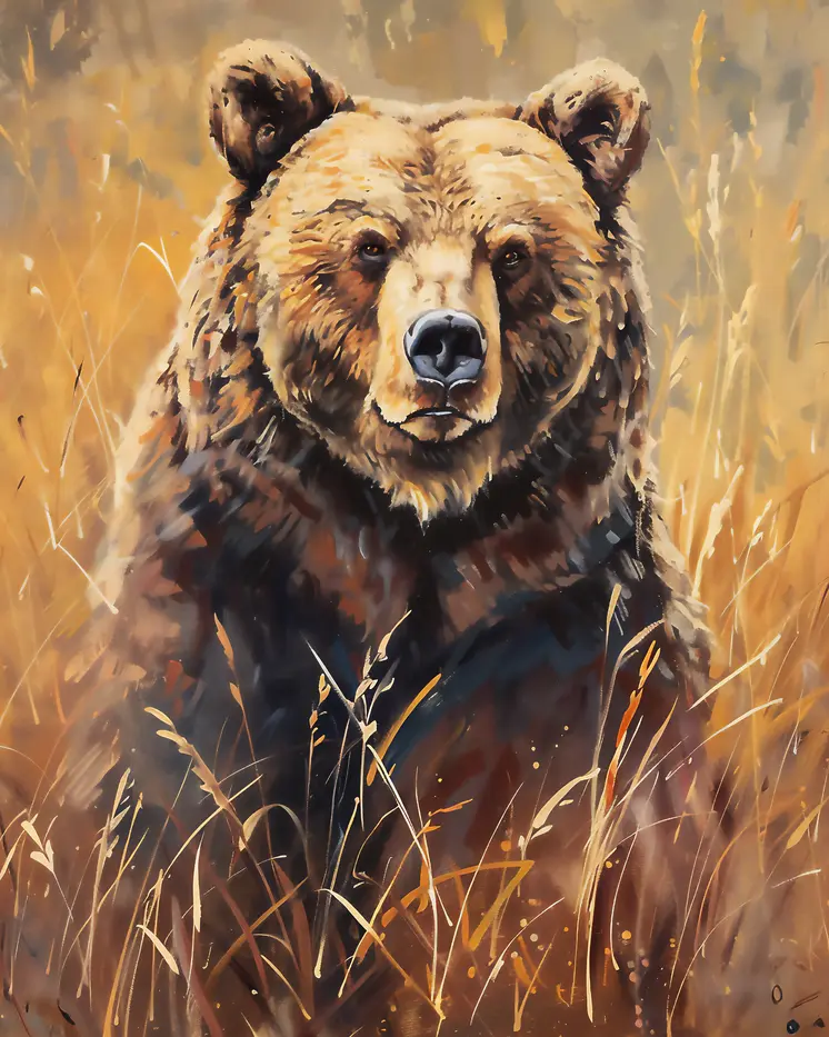Grizzly Bear in a Field - Mowbi's Wildlife 8"x10" Art Print Collection