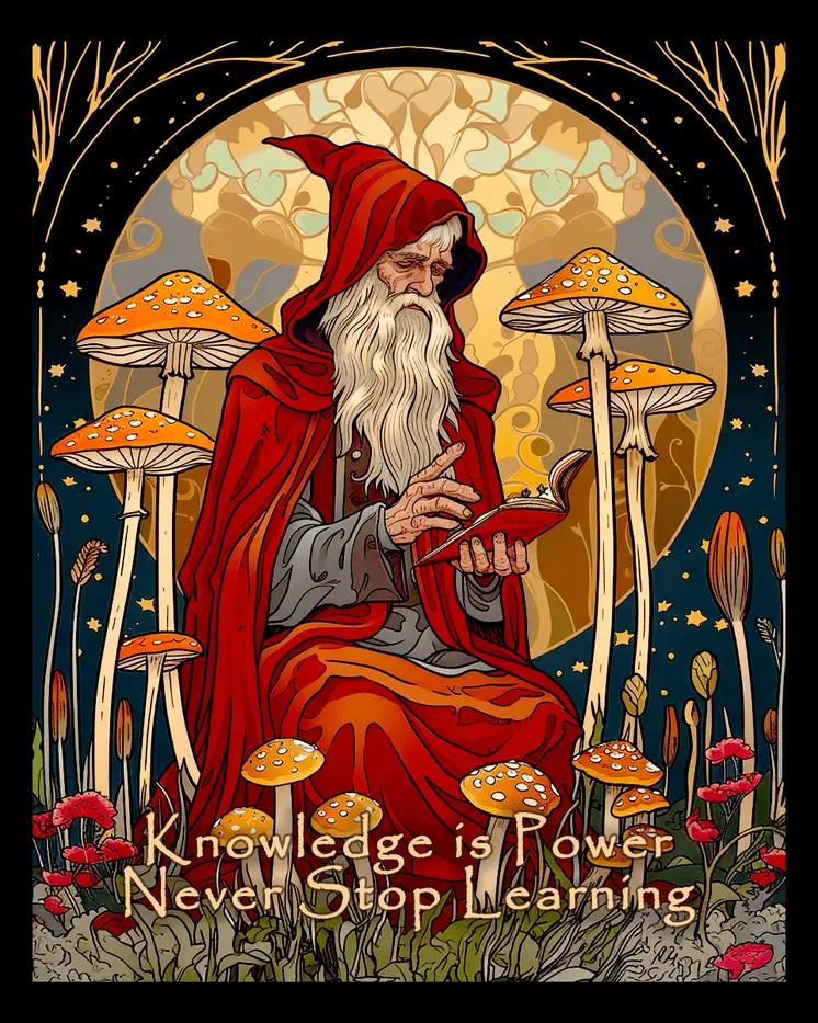 Wizard - Knowledge is Power, Never Stop Learning 8"x10" Art Print - Mowbi Fantasy Mushrooms Wall Art Print Collection