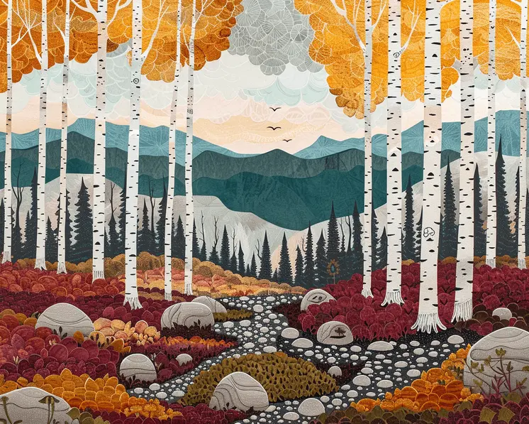 Folk Art Birch Forest Landscape 8"x10" Art Print
