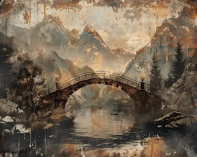Vintage Stone Bridge Landscape 8"x10" Art Print