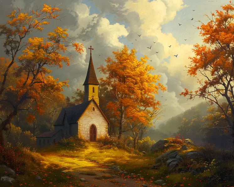 Vintage Church Lighthouse Landscape 8"x10" Art Print