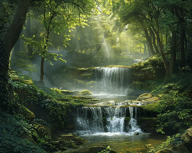 Enchanting Forest Waterfall Landscape 8"x10" Art Print