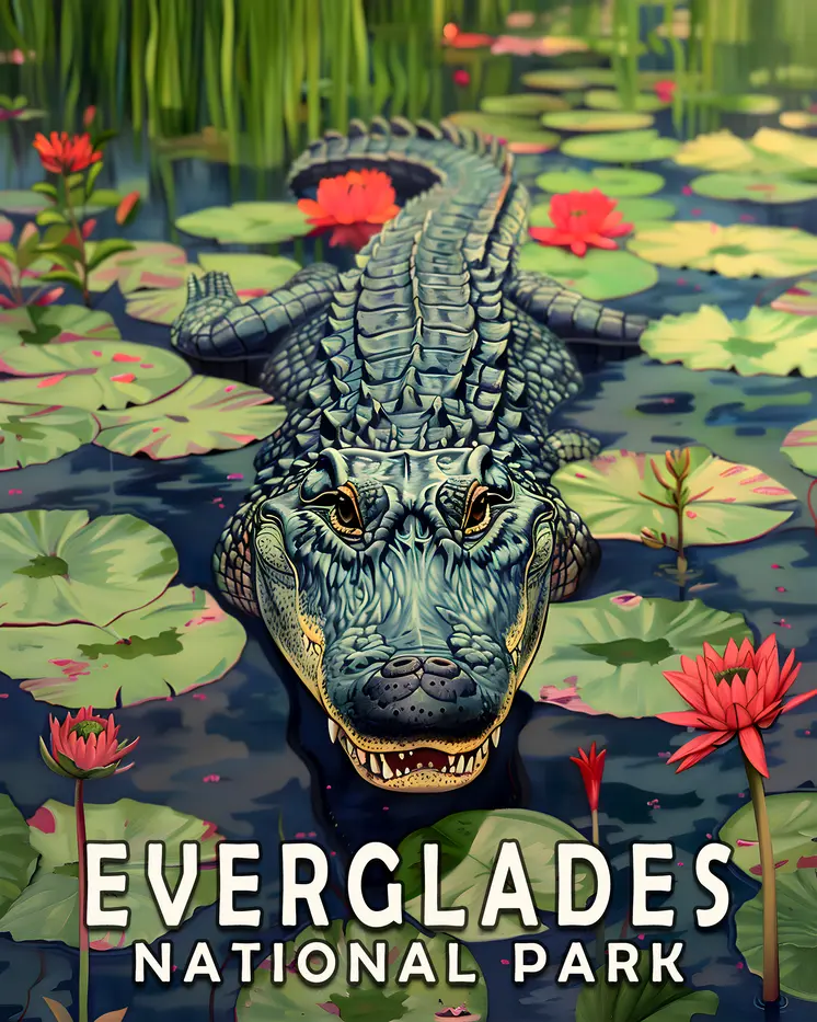 Alligator in Lily Pad Bayou - Everglades Souvenir Home Decor Wall Art Prints – 8″x10″ Artwork – 11″x14″ Matte