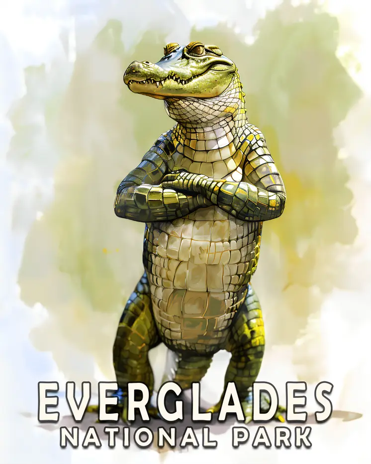 Comic Alligator - Everglades Souvenir Home Decor Wall Art Prints – 8″x10″ Artwork – 11″x14″ Matte
