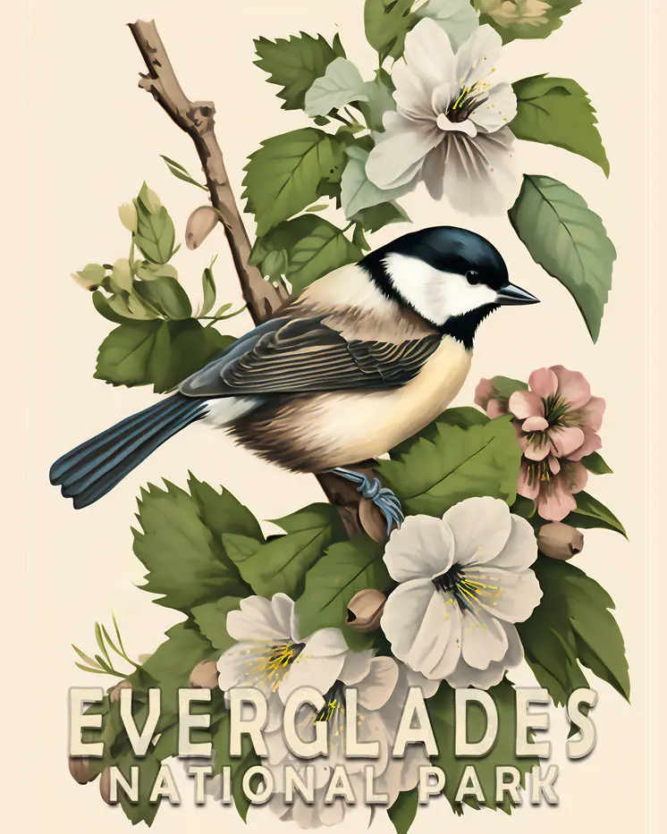 Chickadee - Everglades Souvenir Home Decor Wall Art Prints – 8″x10″ Artwork – 11″x14″ Matte