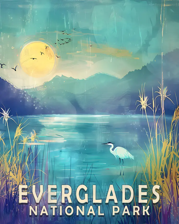 Egret in the Morning Mist - Everglades Souvenir Home Decor Wall Art Prints – 8″x10″ Artwork – 11″x14″ Matte