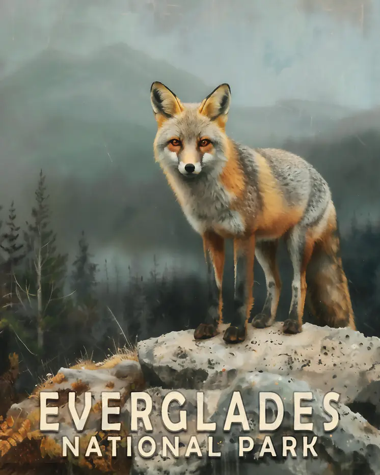 Gray Fox - Everglades Souvenir Home Decor Wall Art Prints – 8″x10″ Artwork – 11″x14″ Matte