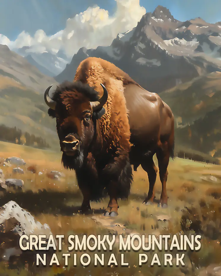 Bison - Smoky Mountains Souvenir Home Decor Wall Art Prints – 8″x10″ Artwork – 11″x14″ Matte