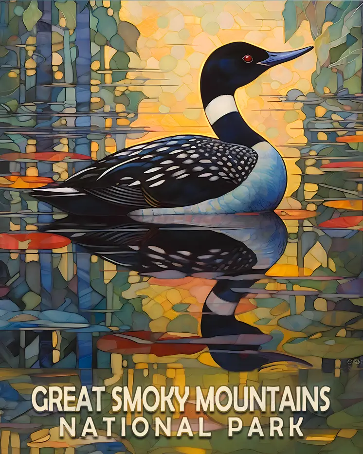 Loon - 8"x10" - Smoky Mountains Souvenir Home Decor Wall Art Prints – 8″x10″ Artwork – 11″x14″ Matte