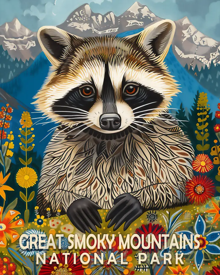 Raccoon - Smoky Mountains Souvenir Home Decor Wall Art Prints – 8″x10″ Artwork – 11″x14″ Matte