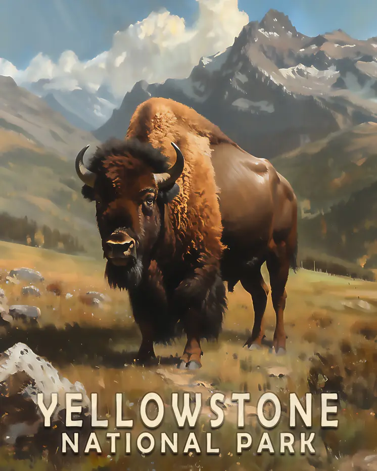 American Bison - Yellowstone National Park Souvenir Home Decor Wall Art Prints – 8″x10″ Artwork – 11″x14″ Matte