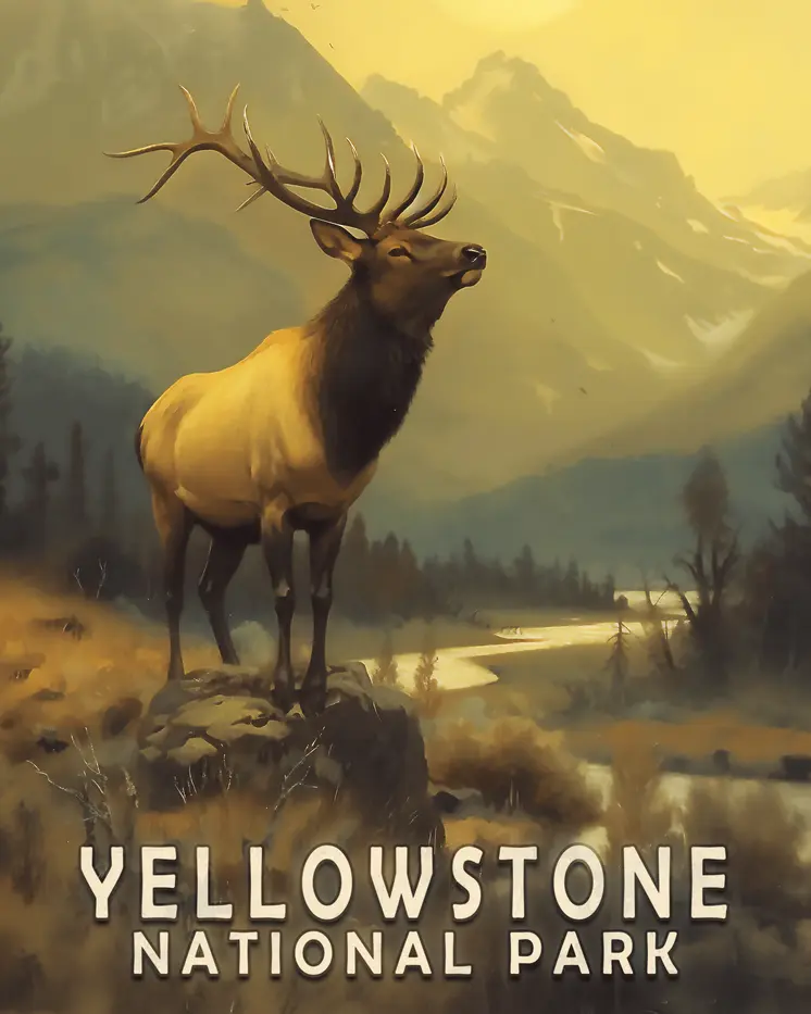 Bull Elk - Yellowstone National Park Souvenir Home Decor Wall Art Prints – 8″x10″ Artwork – 11″x14″ Matte