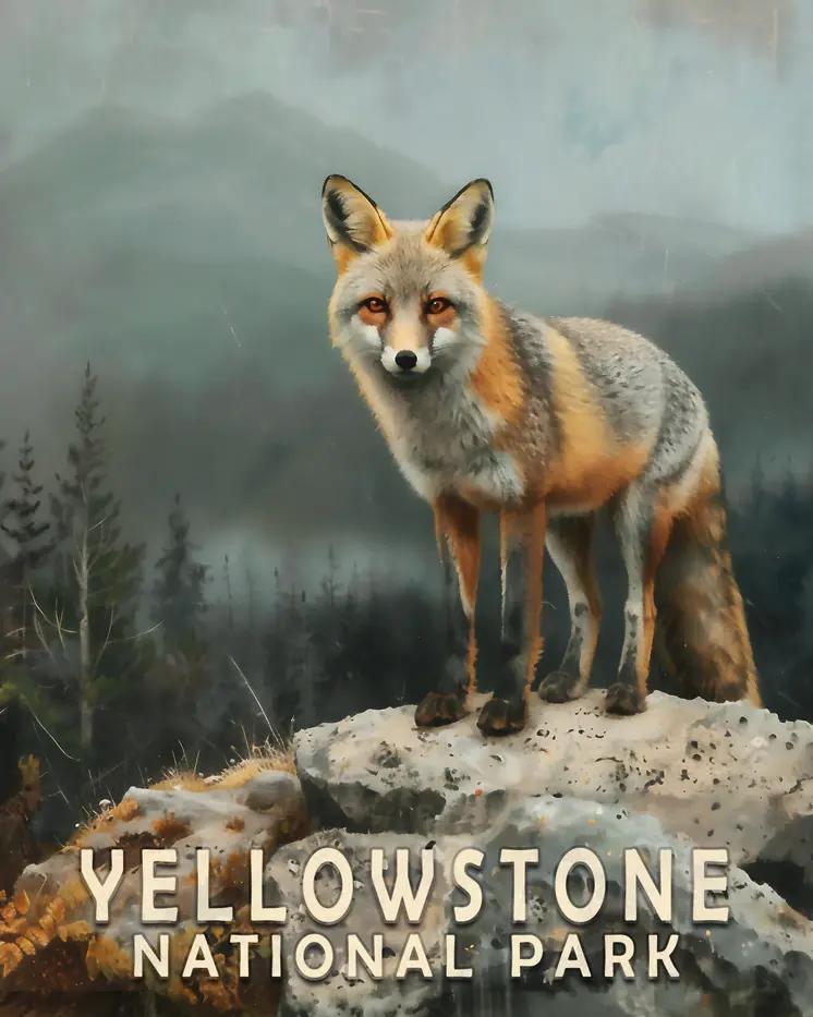 Gray Fox - Yellowstone National Park Souvenir Home Decor Wall Art Prints – 8″x10″ Artwork – 11″x14″ Matte