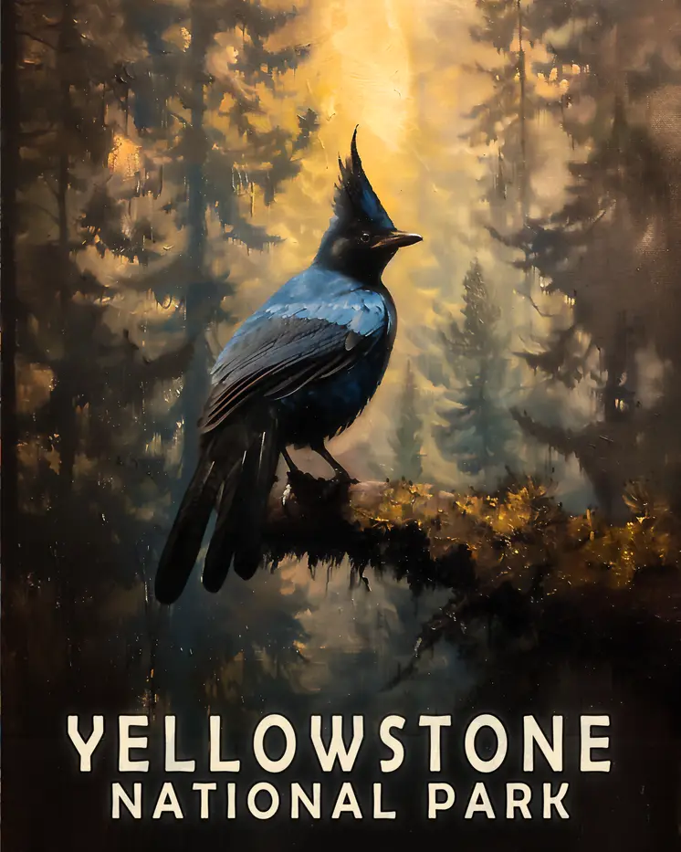 Stellar Jay - Yellowstone National Park Souvenir Home Decor Wall Art Prints – 8″x10″ Artwork – 11″x14″ Matte