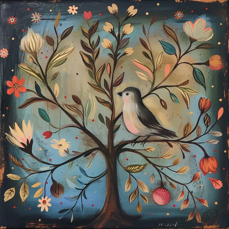 Night Bird Folk 8"x8" Art Print