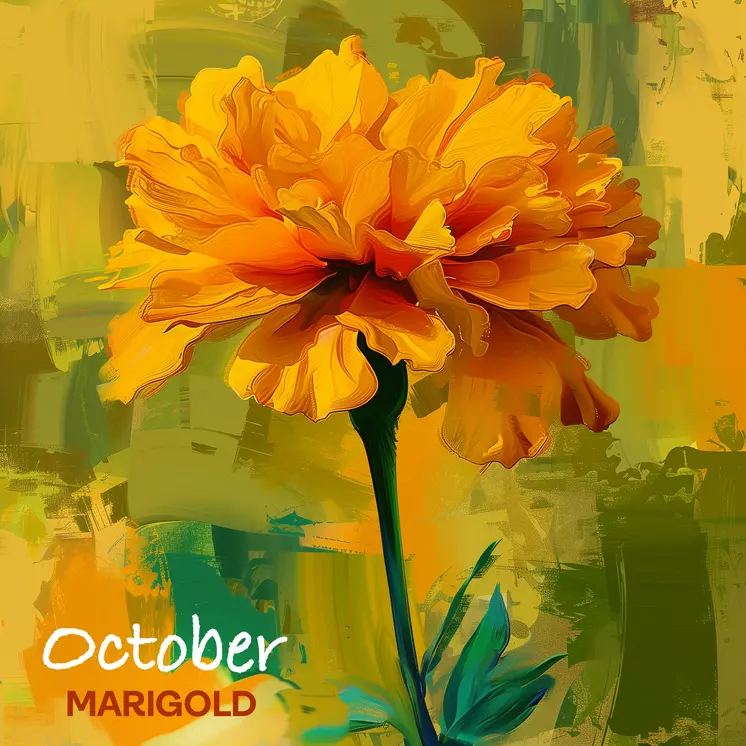 October Marigold Flower Birth Flower 8"x8" Art Print