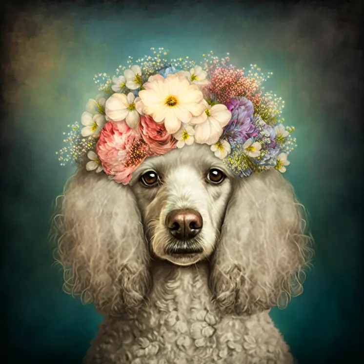 Ms. Poodle with the Flower Hat 8”x8” Art Print