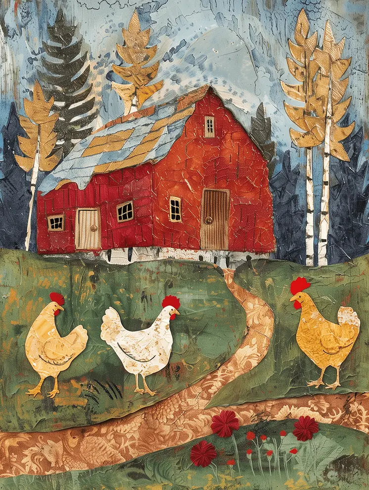 Mowbi's Chicken Farmcore Farmhouse Decor - 8"x10" Wall Art Print - Barn & Chicken Collage