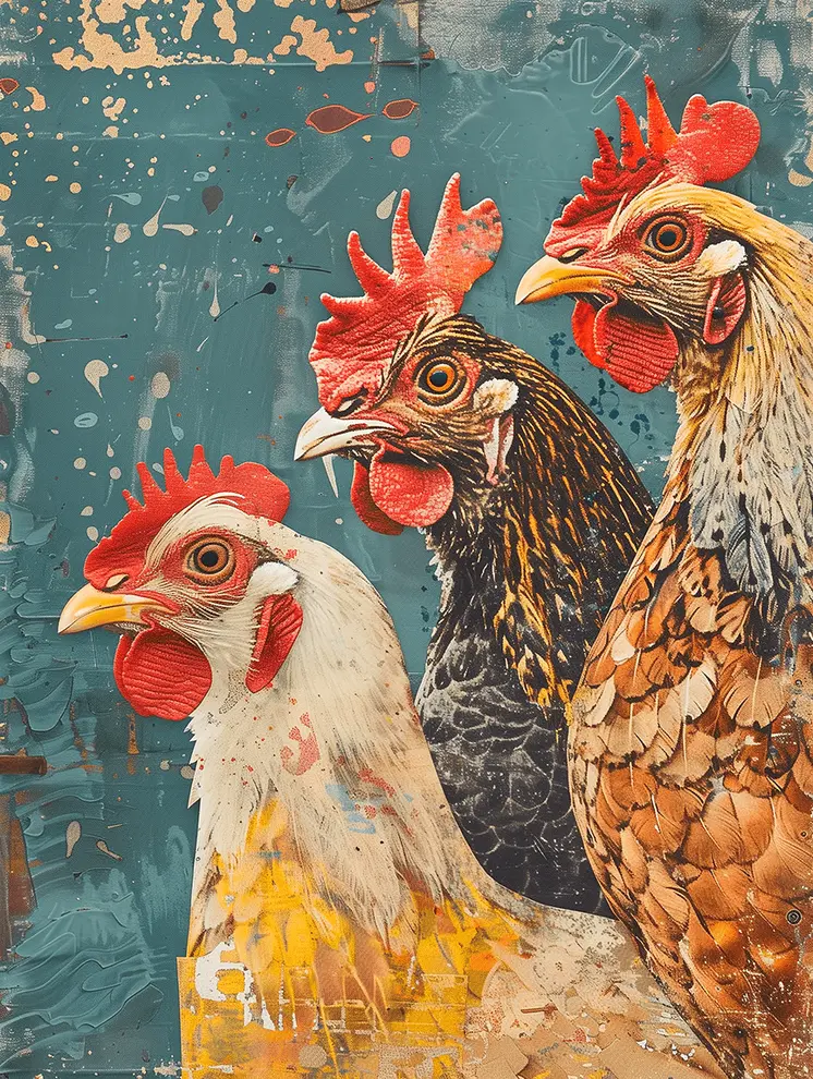 Mowbi's Chicken Farmcore Farmhouse Decor - 8"x10" Wall Art Print - Three Chickens Collage