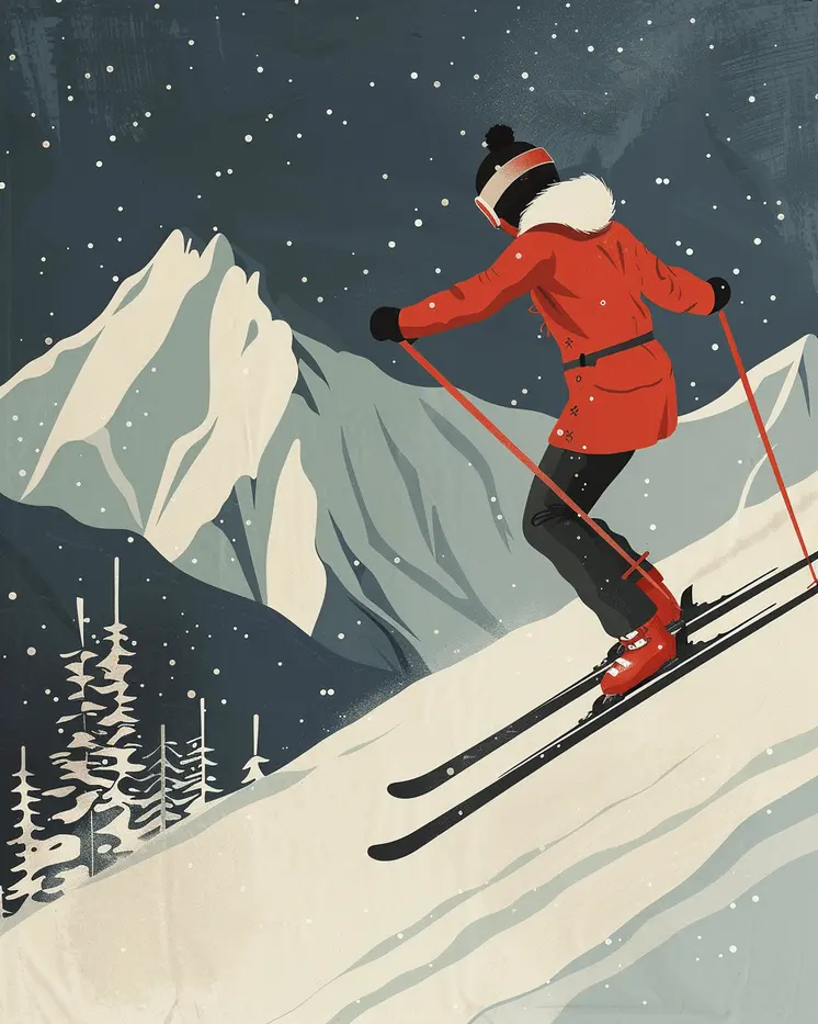 Mid-Century Modern Skier - 8"x10" Wall Art Print - Mowbi's Ski & Snowboard Collection