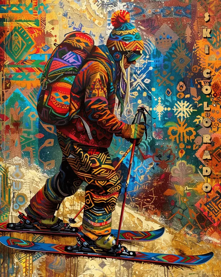 Colorado BOHO Skier - 8"x10" Wall Art Print - Mowbi's Ski & Snowboard Collection