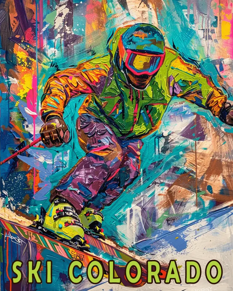 Colorado Impressionist Extreme Skier - 8"x10" Wall Art Print - Mowbi's Ski & Snowboard Collection