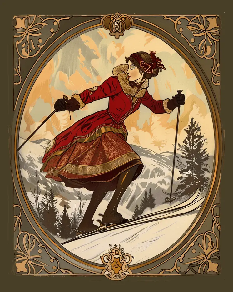 Vintage Nouveau Skier – 8″x10″ Wall Art Print – Mowbi’s Ski & Snowboard Collection