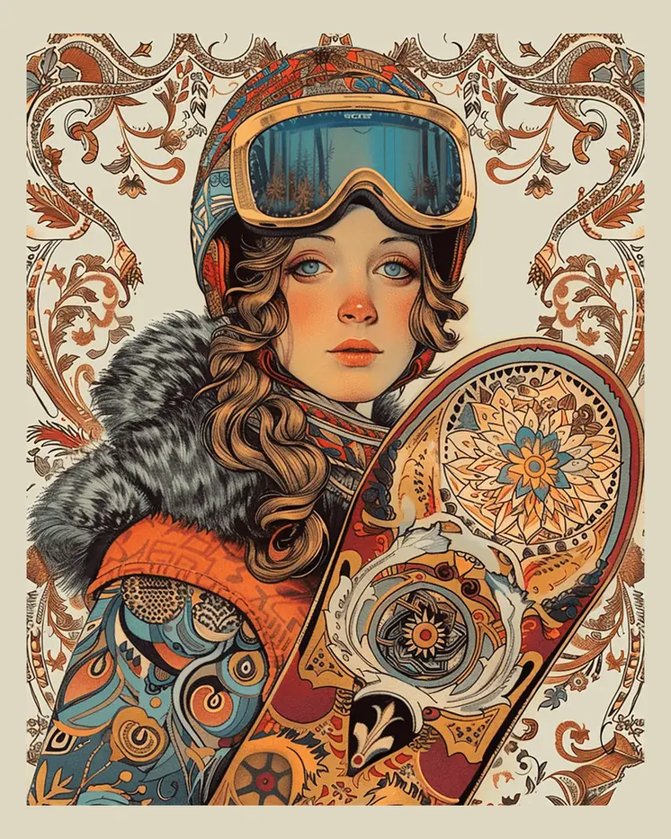 Nouveau Snowboarder – 8″x10″ Wall Art Print – Mowbi’s Ski & Snowboard Collection